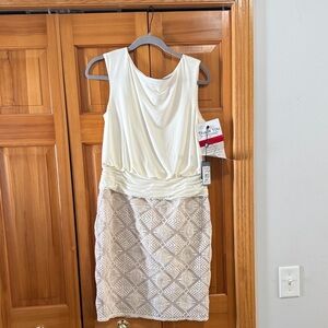 Adrianna Papell Elegant Cream and Tan Dress